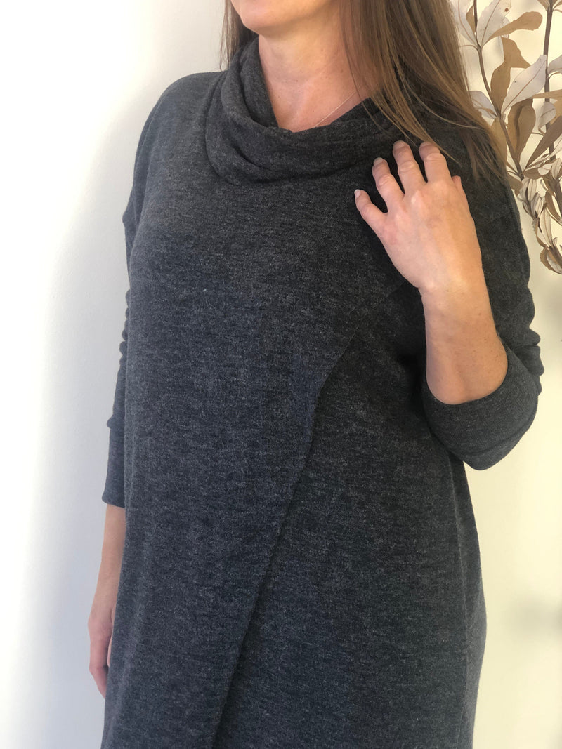 Four Girlz DRESSES Whitney Charcoal Knit Dress