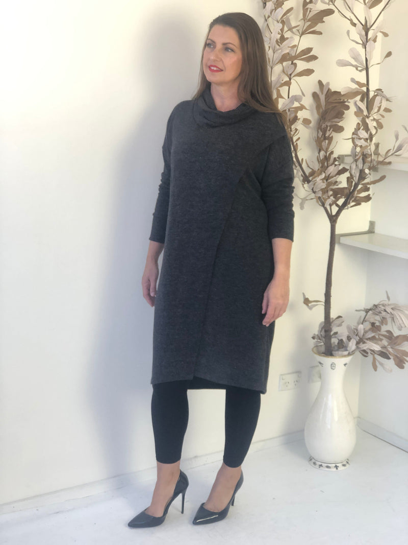 Four Girlz DRESSES Whitney Charcoal Knit Dress