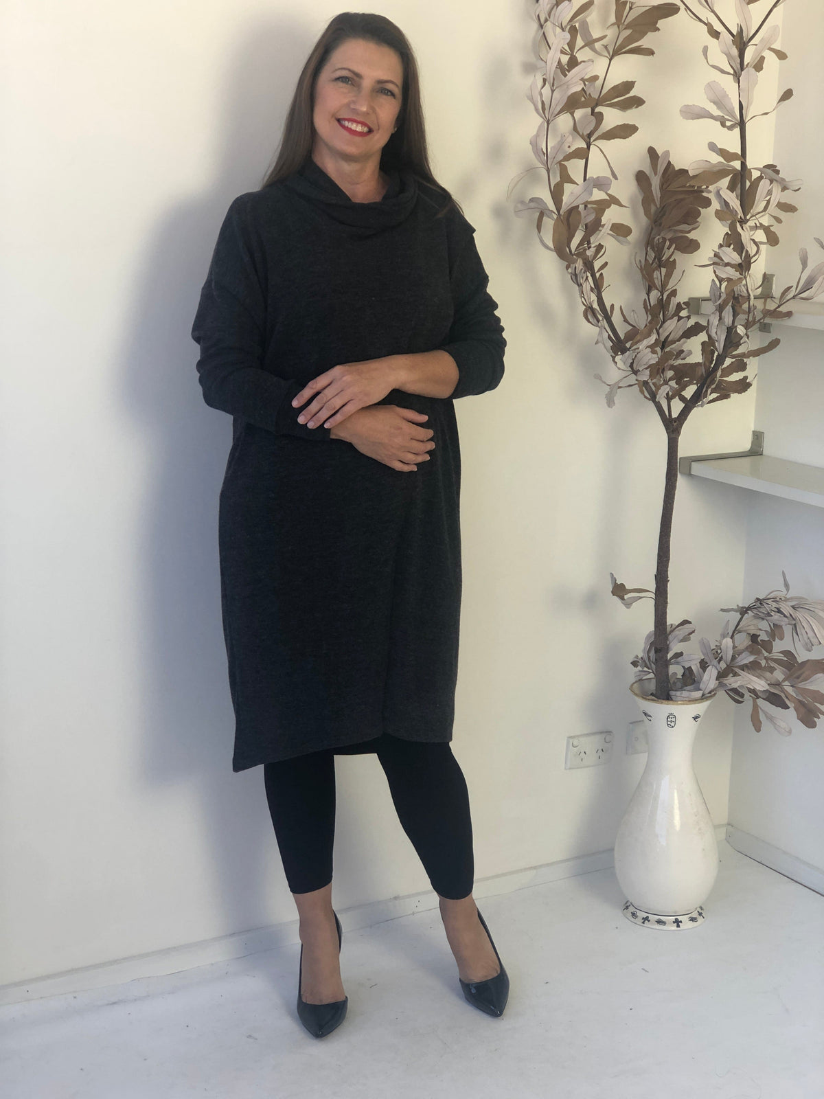 Four Girlz DRESSES Whitney Charcoal Knit Dress