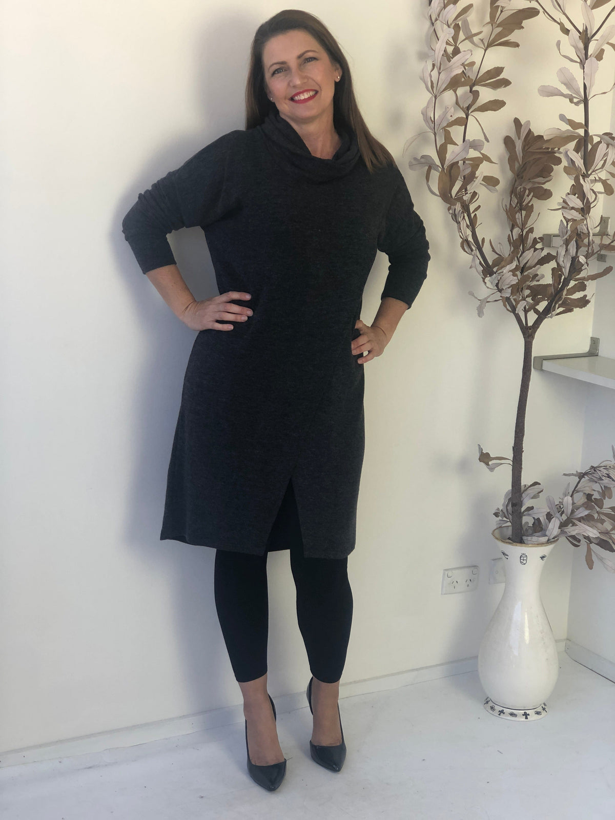 Four Girlz DRESSES Whitney Charcoal Knit Dress