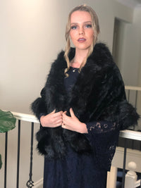 Hand Picked By Dressxox Accessories Zabel Black Faux Fur Shawl