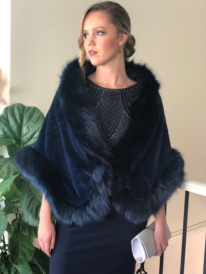 Hand Picked By Dressxox Accessories Zabel Navy Faux Fur Shawl