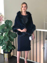 Hand Picked By Dressxox Accessories Zabel Navy Faux Fur Shawl