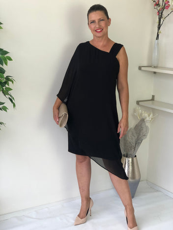 Wangari Black Asymmetric Elegant Dress – Dressxox
