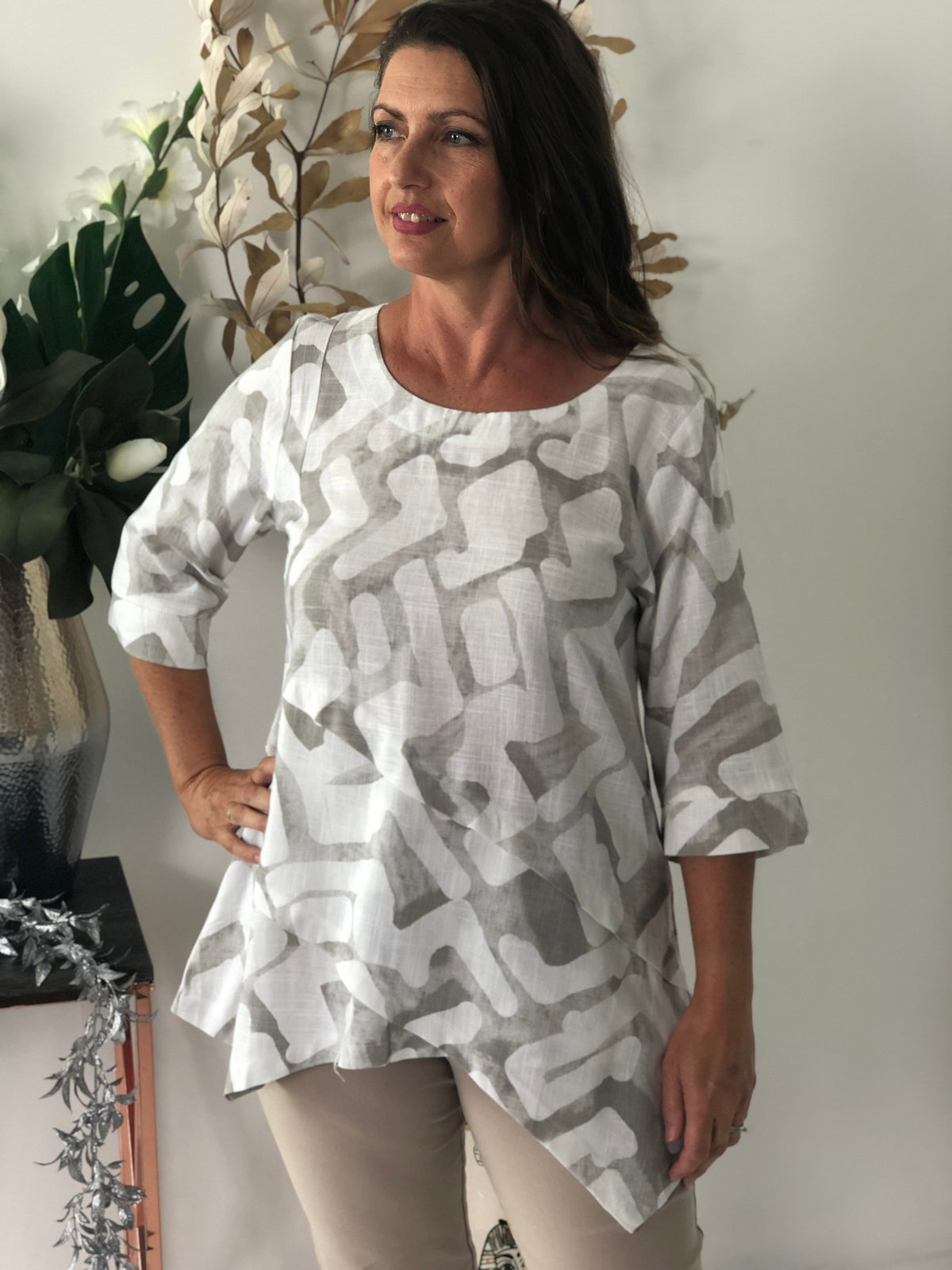 Hand Picked By Dressxox Separates Karla Taupe Linen Top