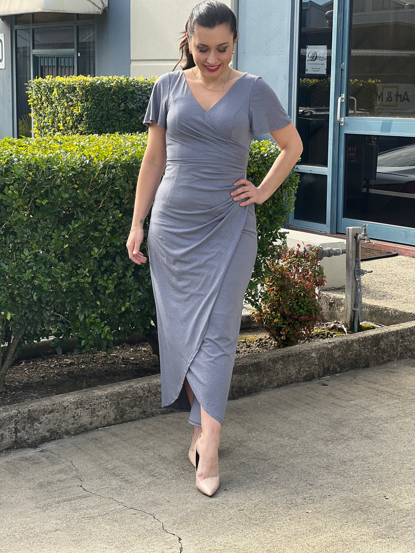 Silver Maxi Glitter Gown (XS)