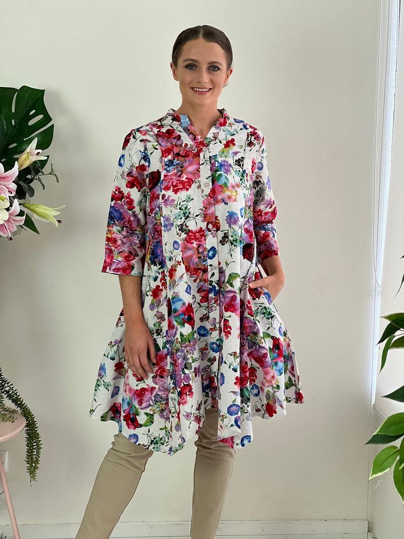 Hourglass DRESSES Tulum Garden Linen Shirt Dress