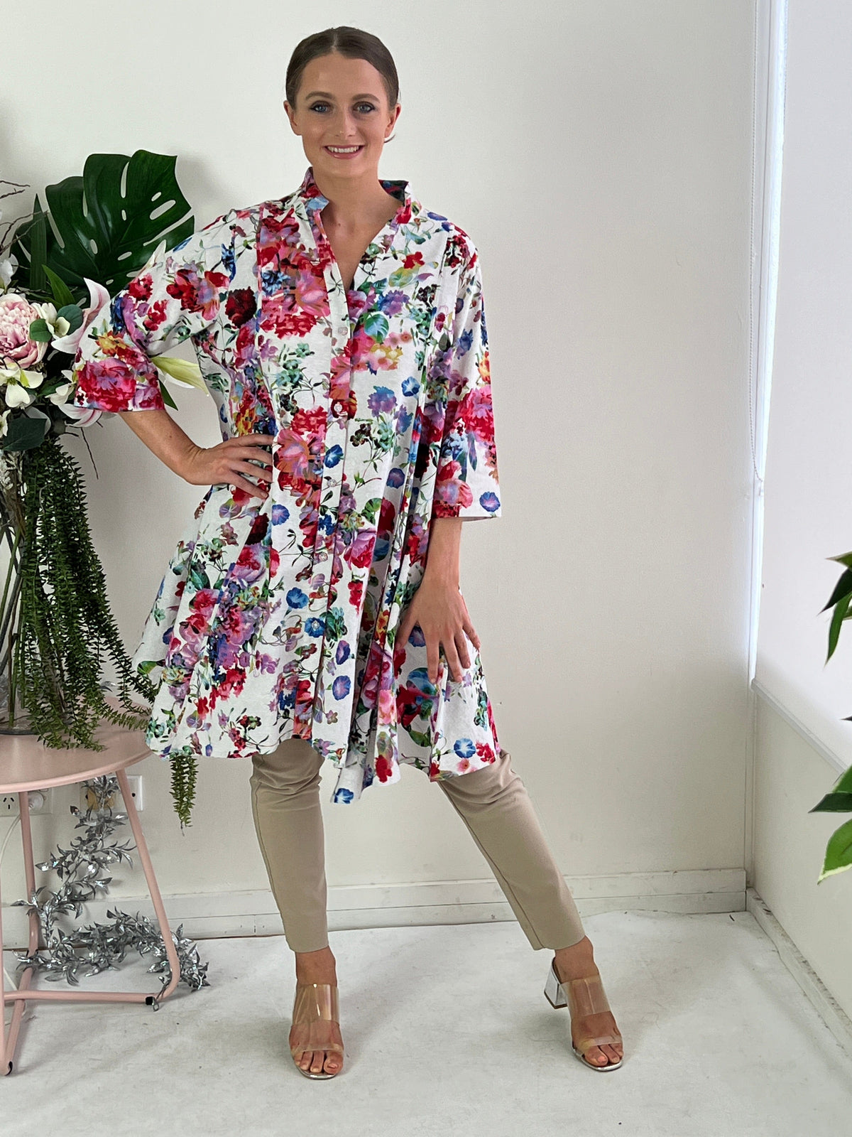Hourglass DRESSES Tulum Garden Linen Shirt Dress