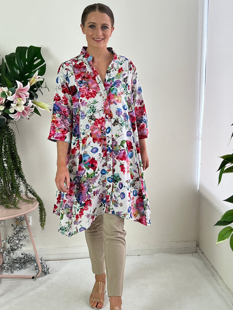 Hourglass DRESSES Tulum Garden Linen Shirt Dress