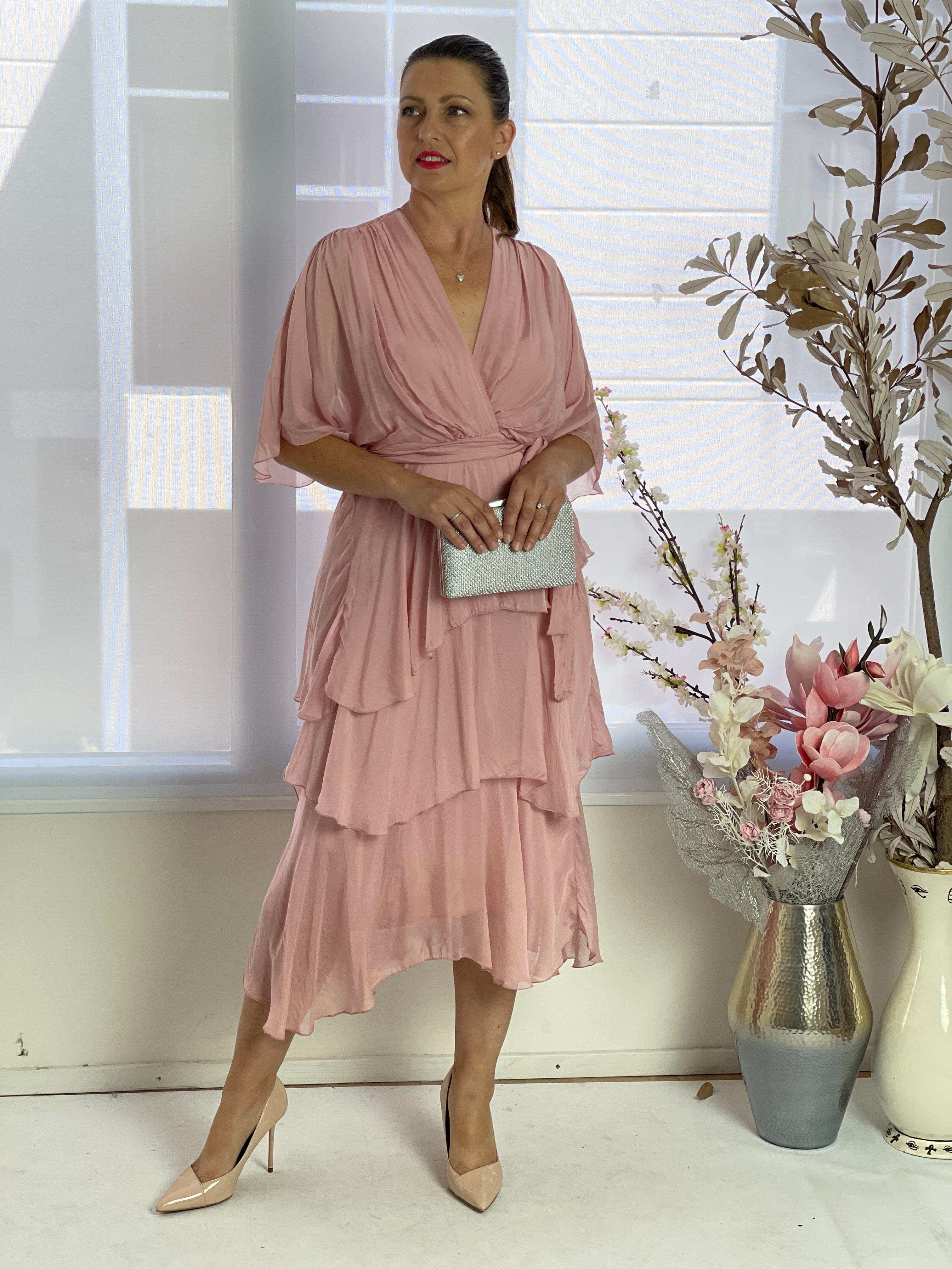 Blush silk outlet wrap dress