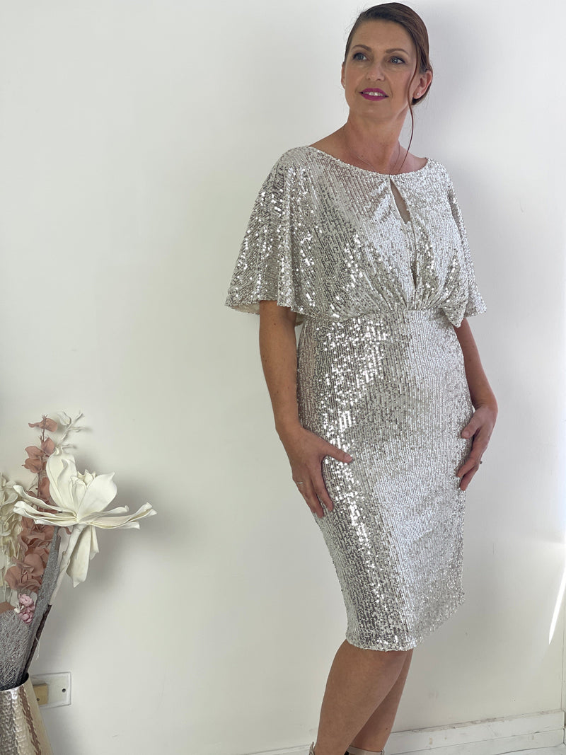 Miss Anne DRESSES Aldoga Silver Sequin Dress