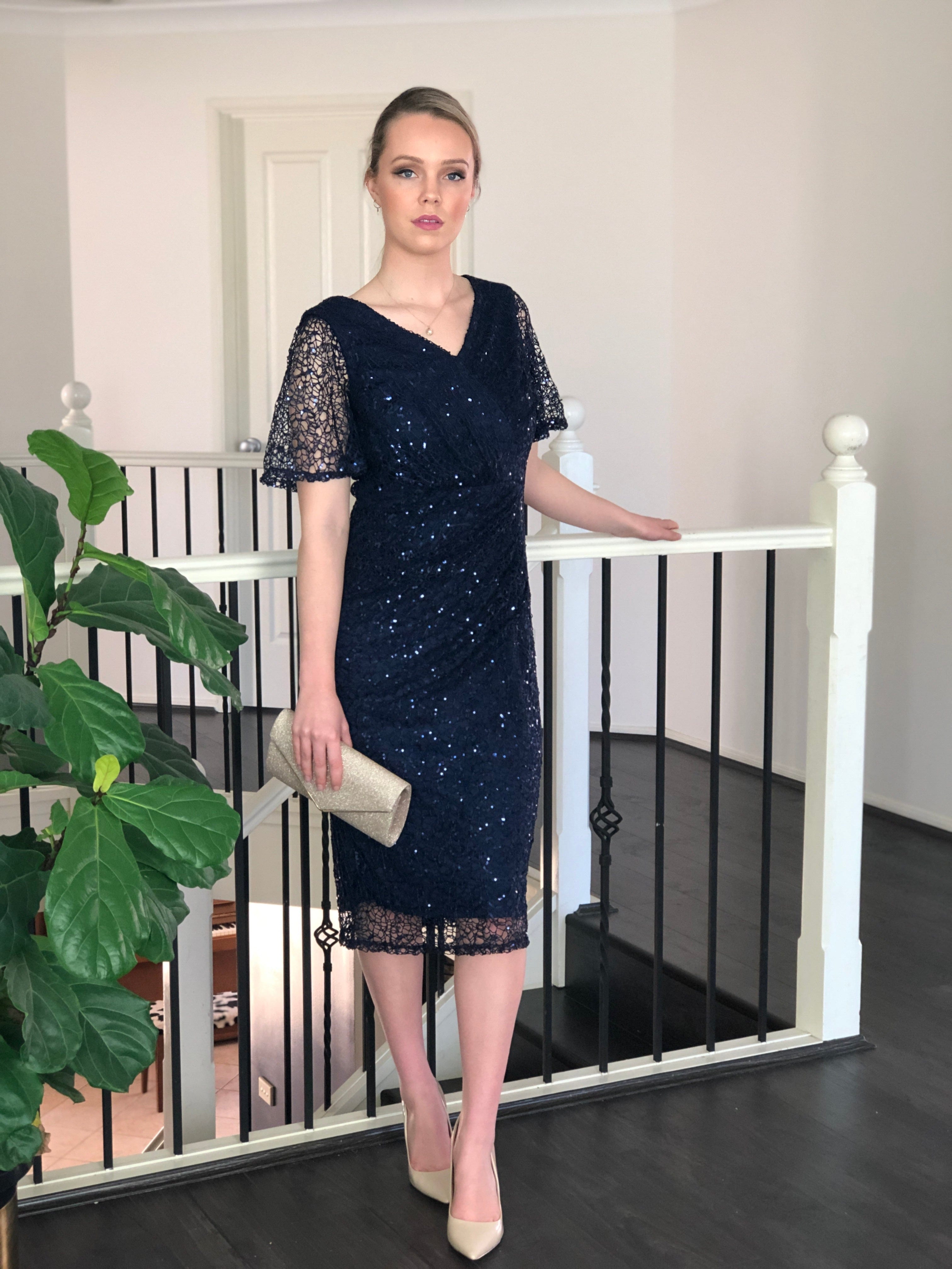 Apollo Navy Sequin Evening Dress