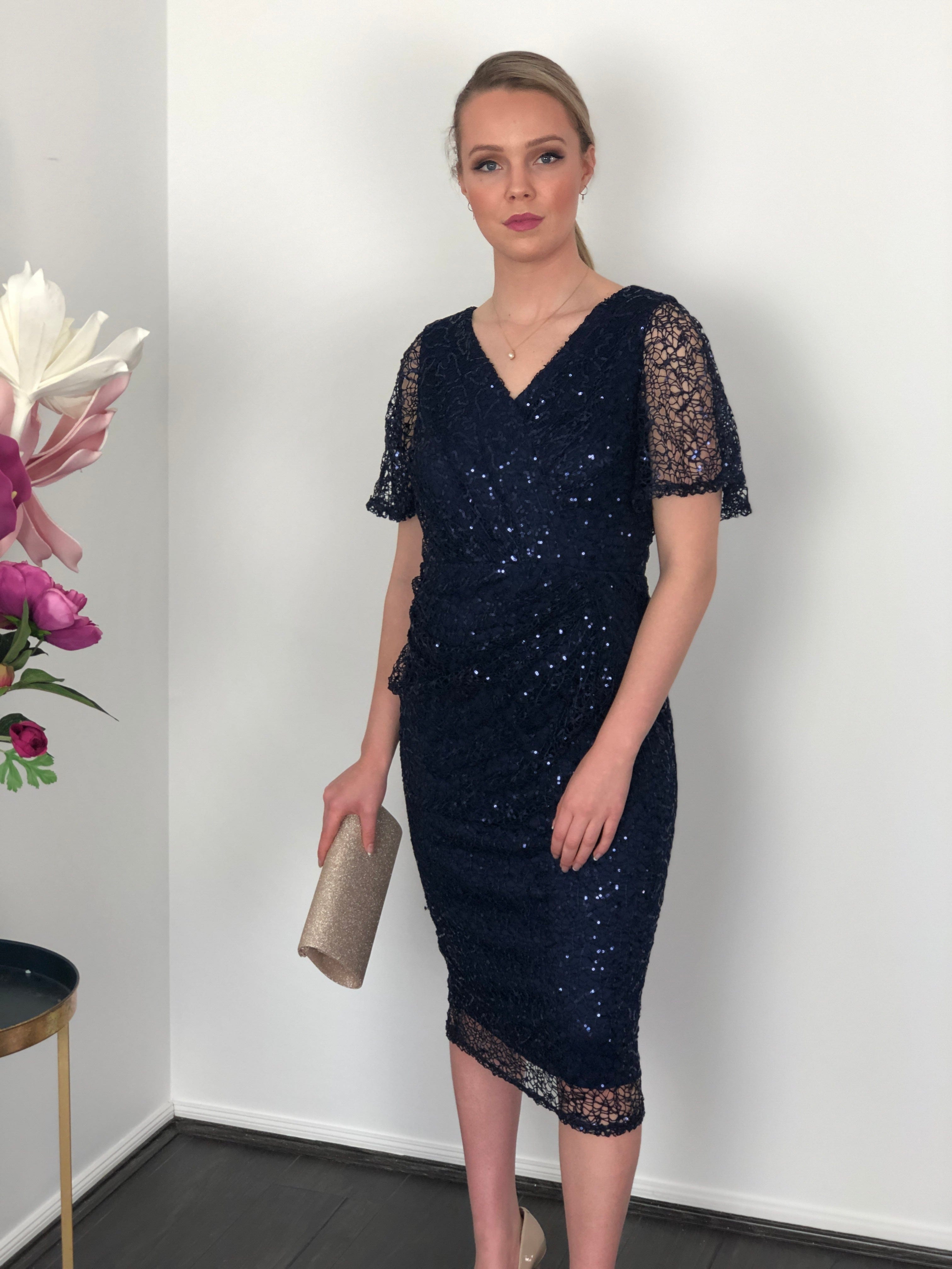 Apollo Navy Sequin Evening Dress