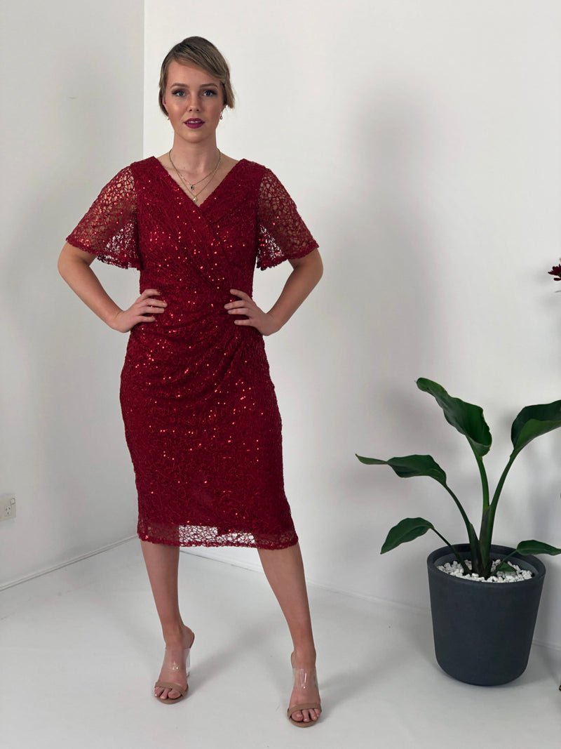 Miss Anne DRESSES Apollo Red Sequin Evening Dress