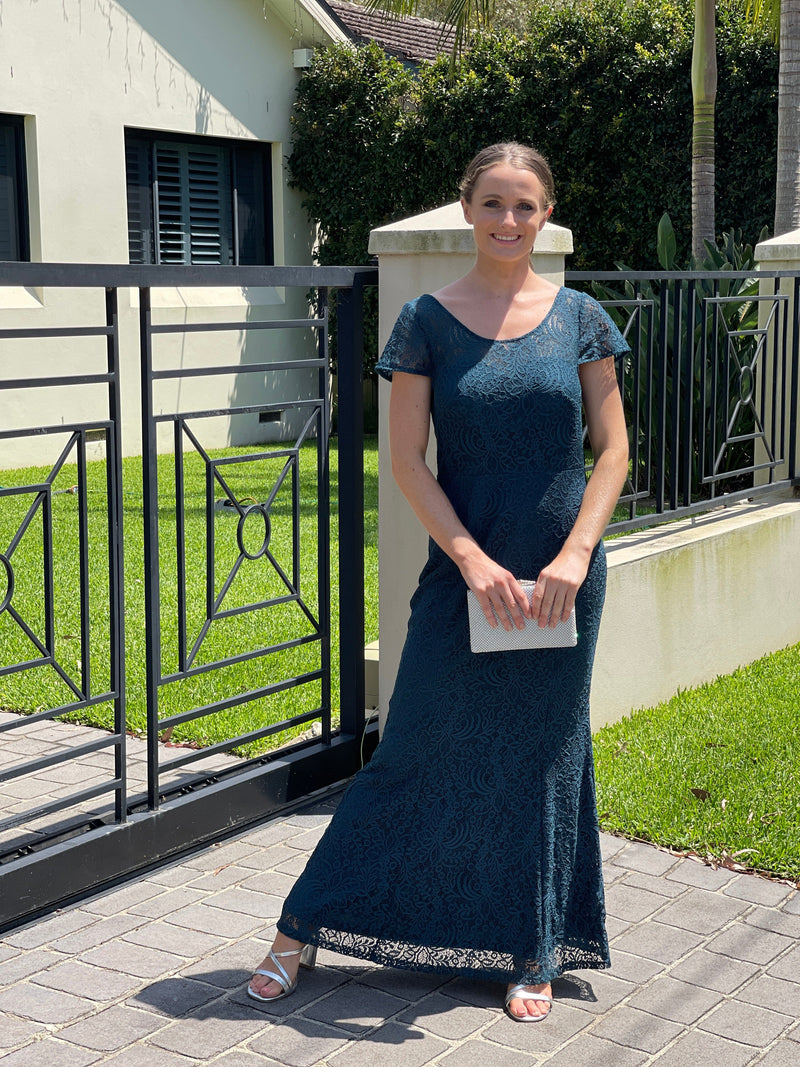 Miss Anne DRESSES 10 Kiel Emerald Stretch Lace Gown