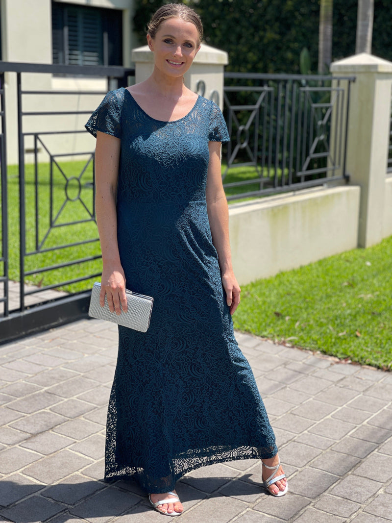 Miss Anne DRESSES Kiel Emerald Stretch Lace Gown
