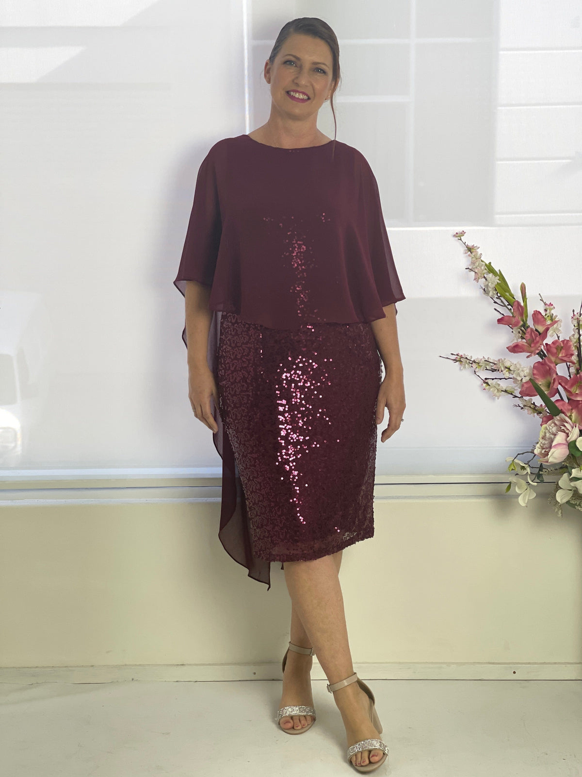 Miss Anne DRESSES Luina Burgundy Sequin Evening Dress