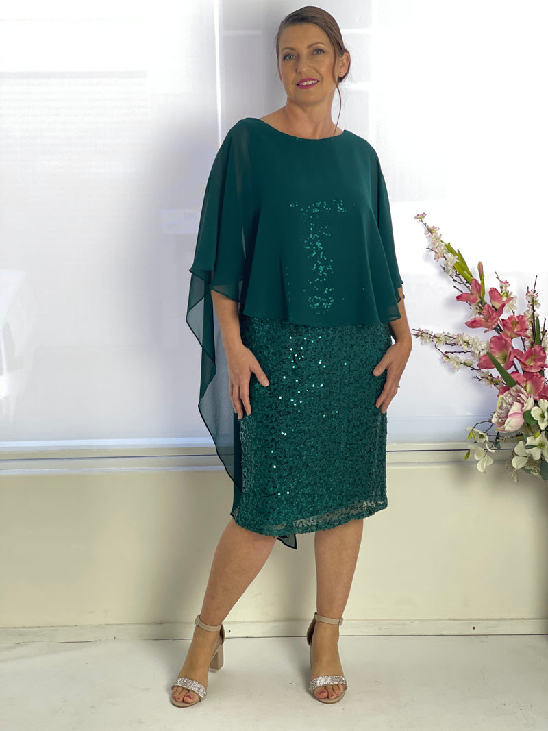 Miss Anne DRESSES Luina Emerald Sequin Evening Dress