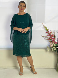 Miss Anne DRESSES 10 Luina Emerald Sequin Evening Dress