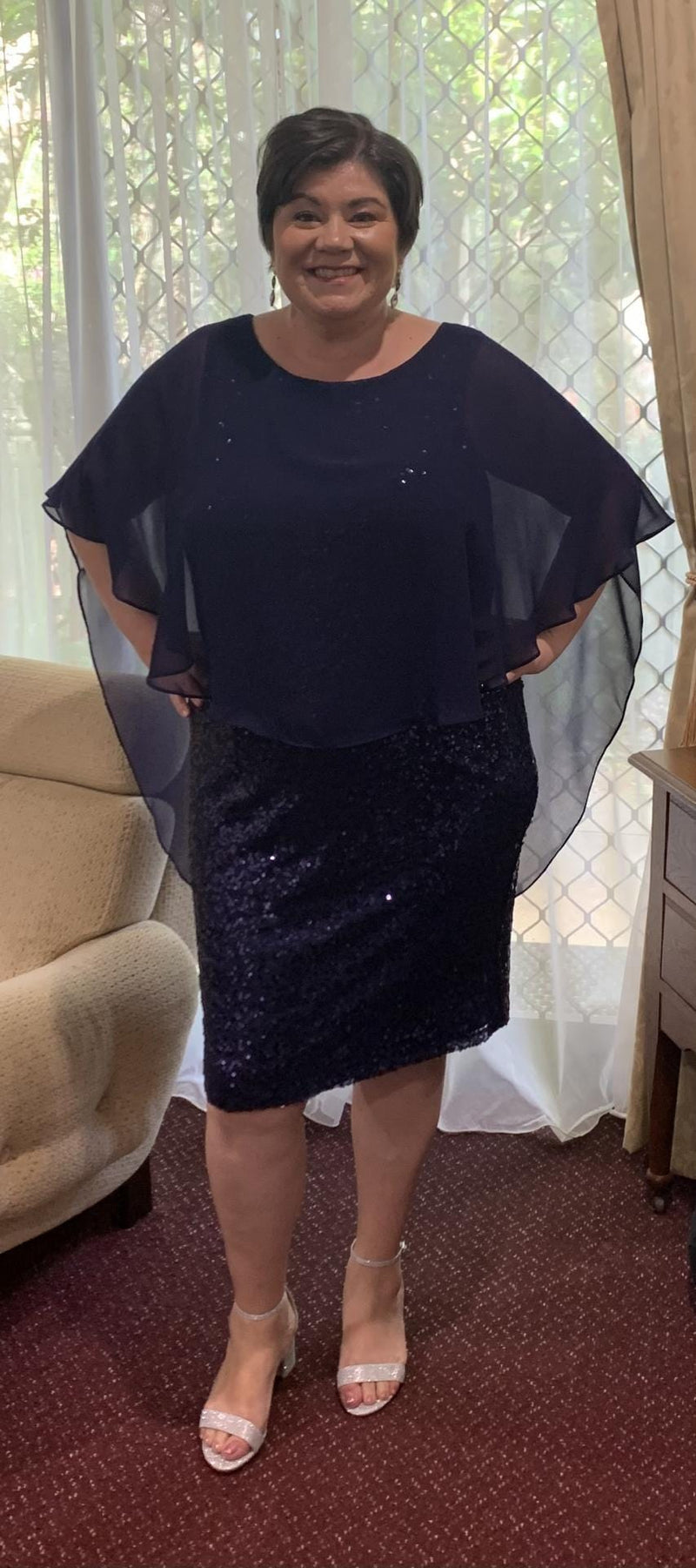 Miss Anne DRESSES Luina Navy Sequin Evening Dress
