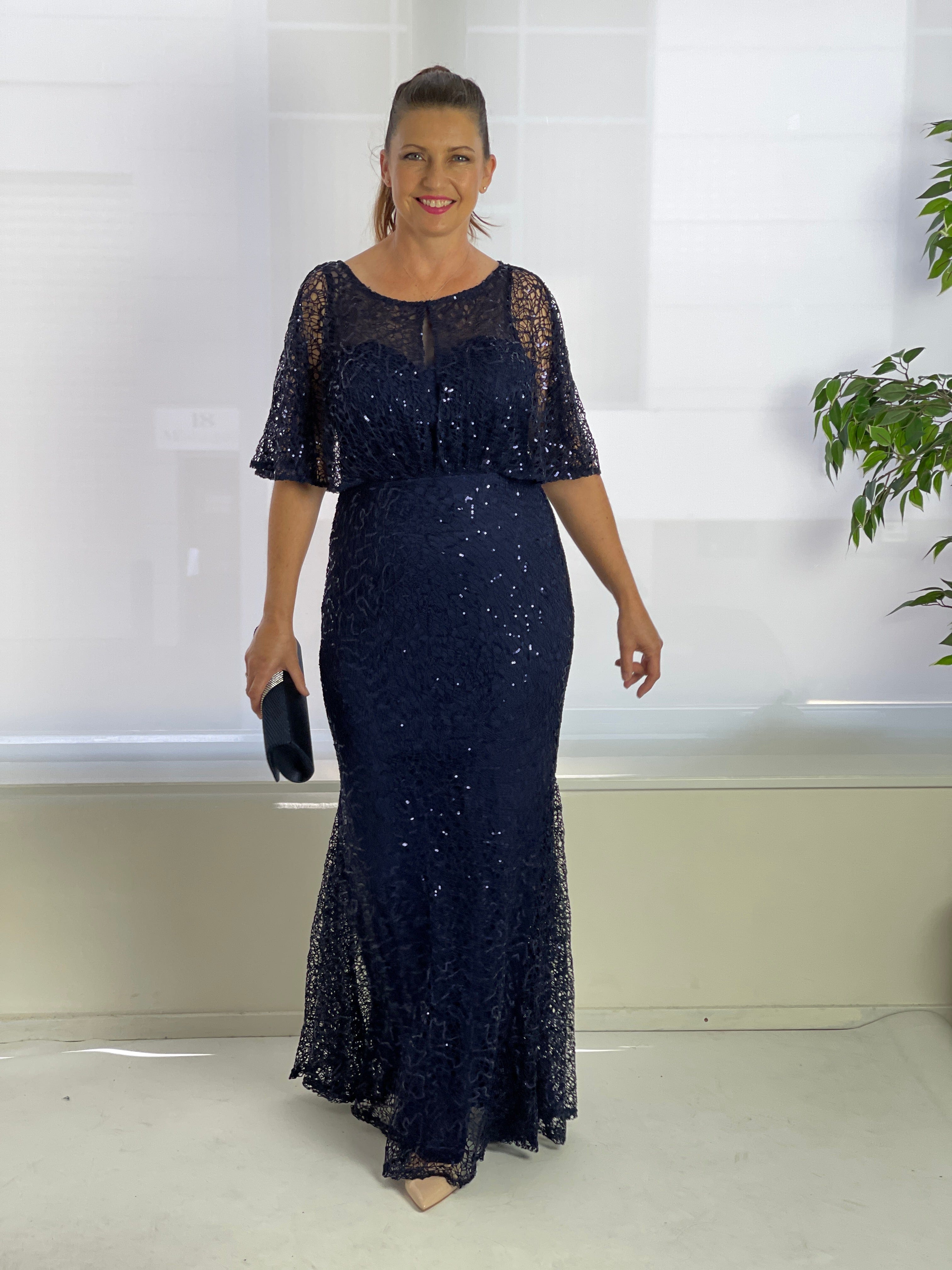 Payton Navy Sequin Evening Gown