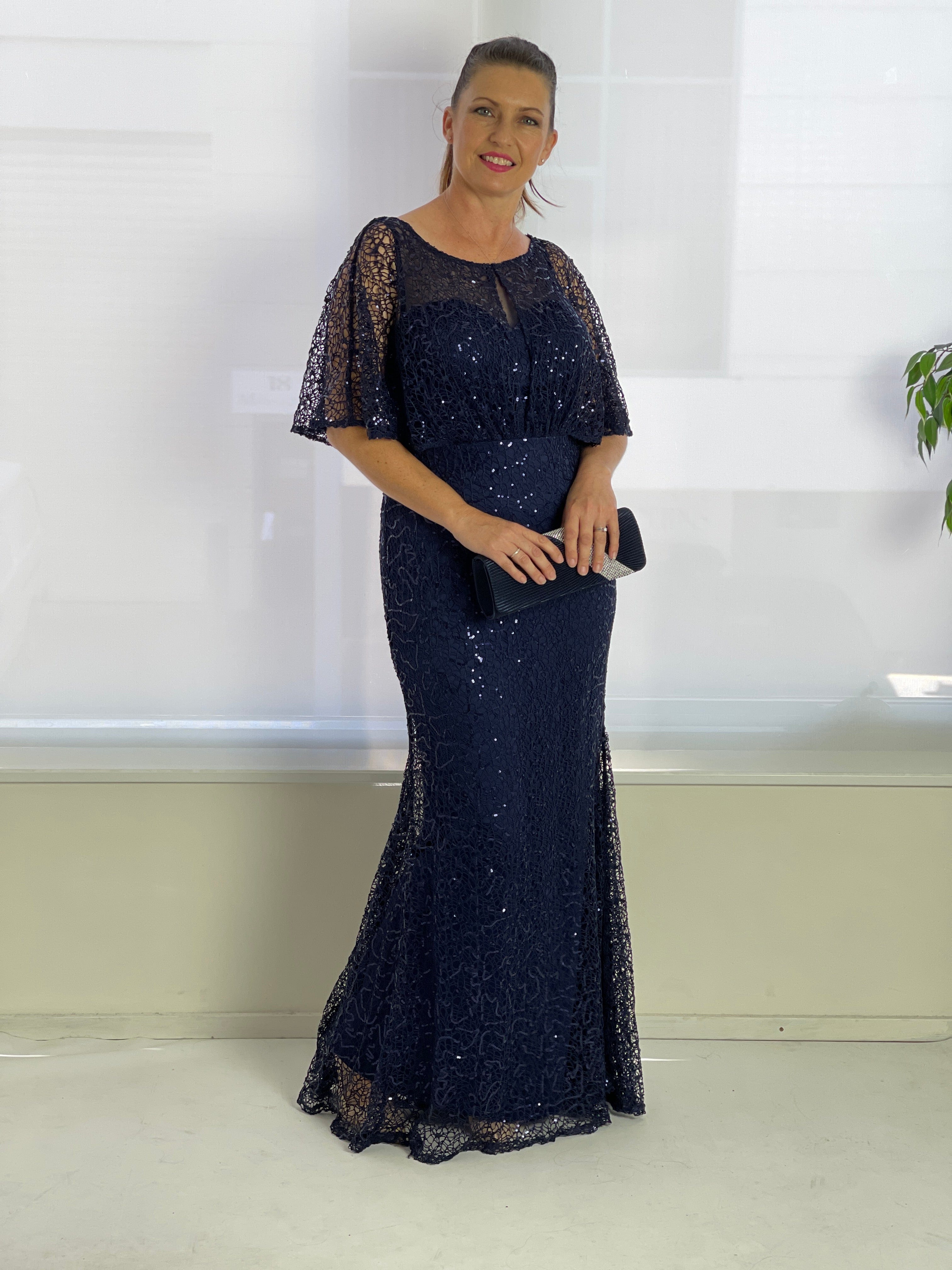 Miss Anne DRESSES 12 Payton Navy Sequin Evening Gown