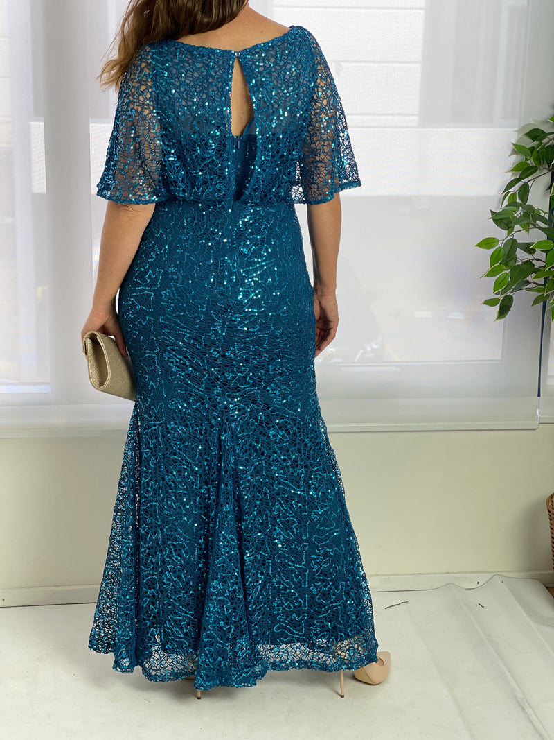 Miss Anne DRESSES Payton Teal Sequin Evening Gown