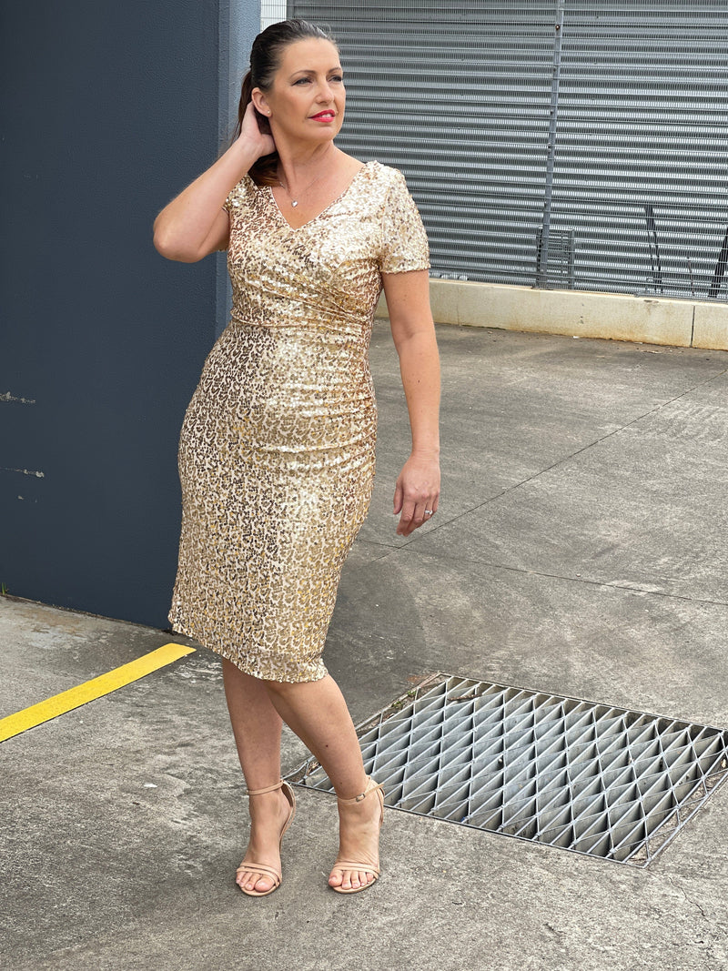 Miss Anne DRESSES Quartez Gold Sequin Dress