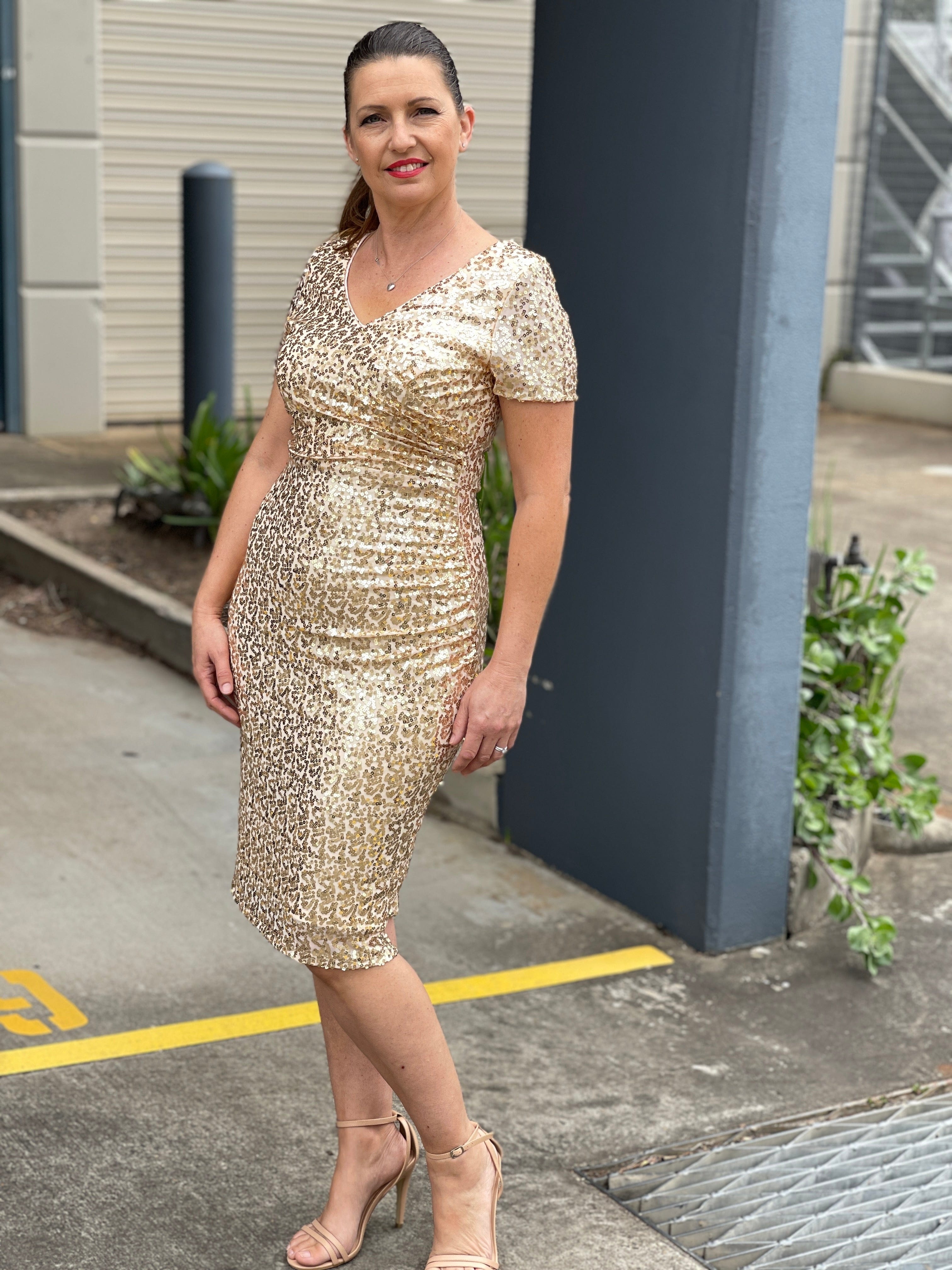 Gold sparkly hotsell party dress