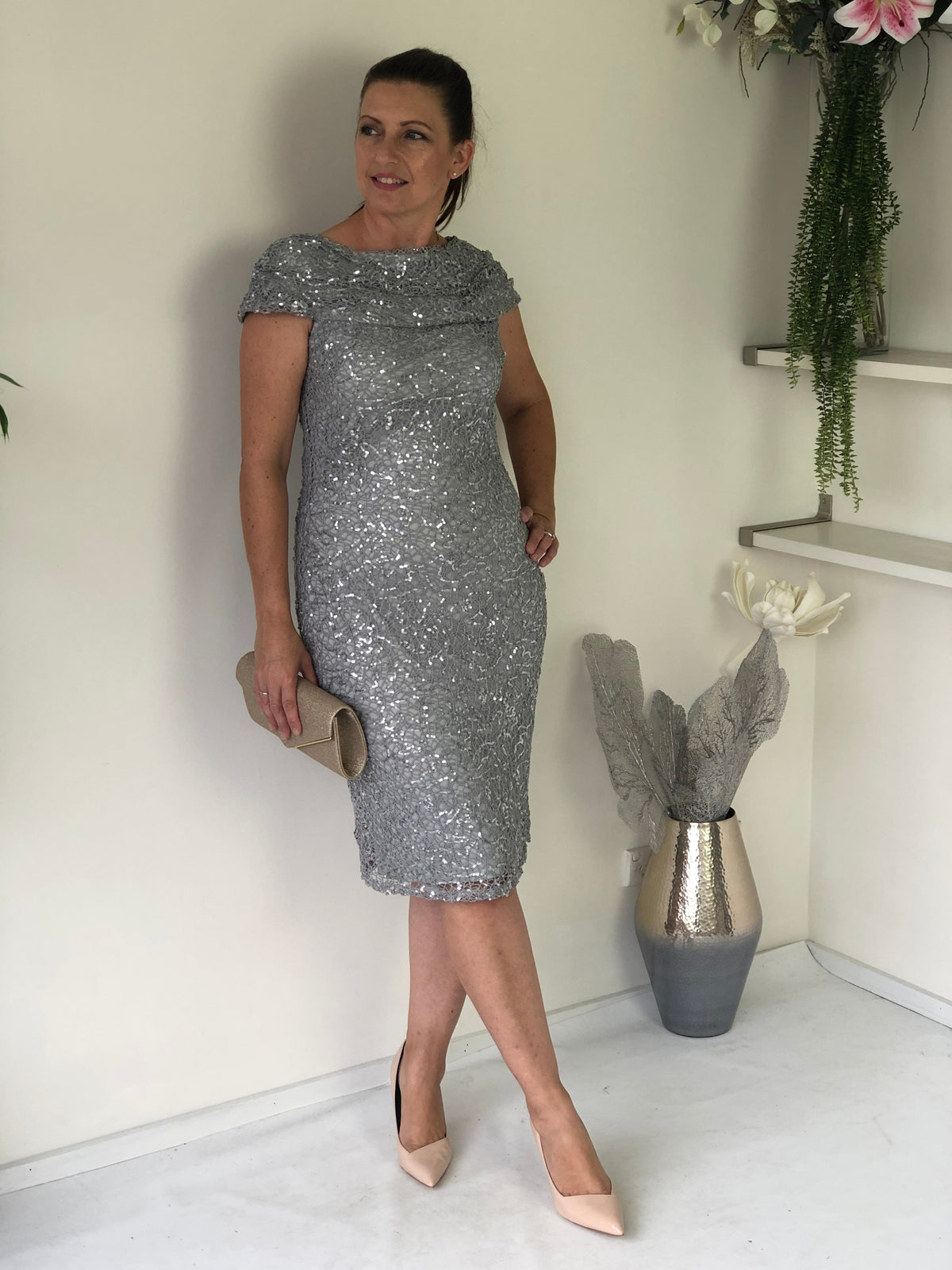 Miss Anne DRESSES Rosmin Silver Evening Dress