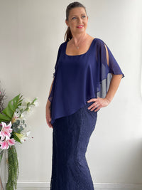 Miss Anne DRESSES Trish Navy Lace Evening Gown