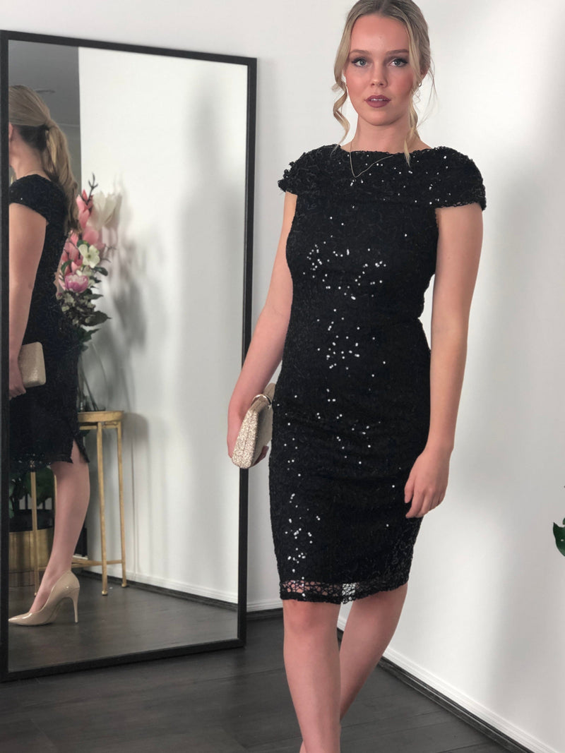 Miss Anne DRESSES Umal Black Sequin Evening Dress