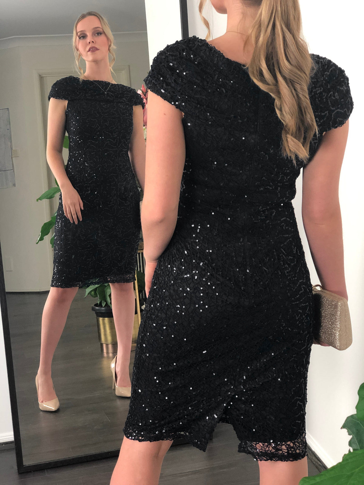 Miss Anne DRESSES Umal Black Sequin Evening Dress