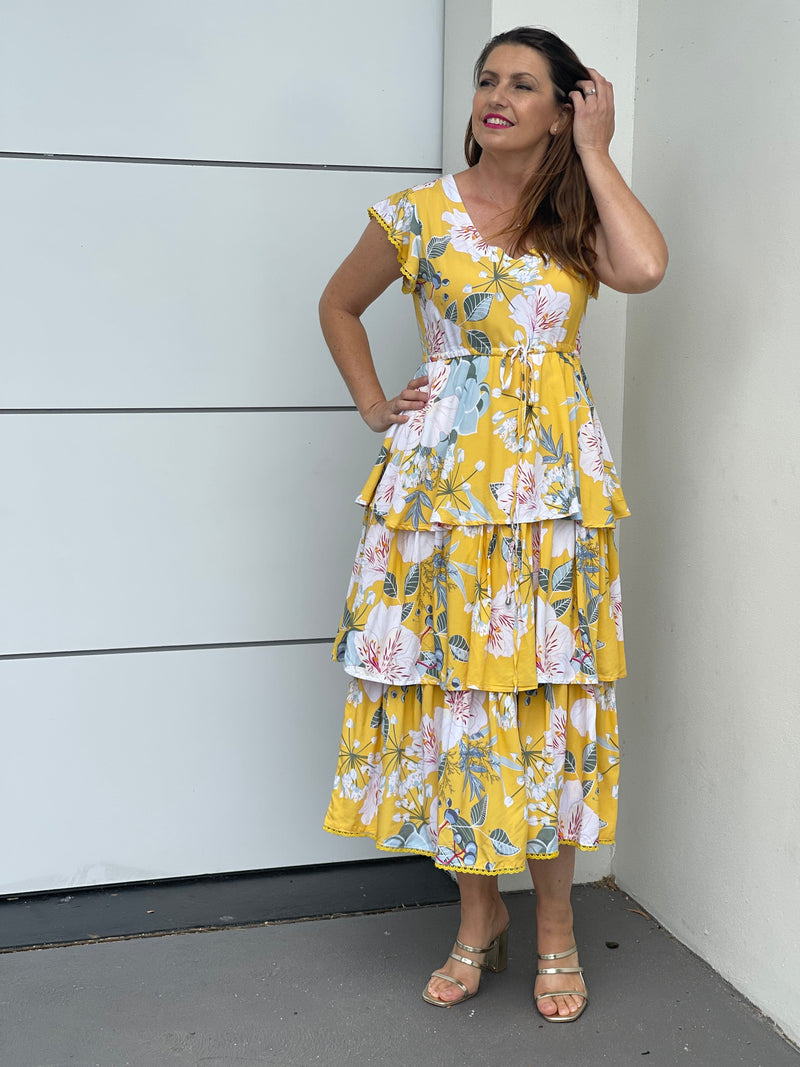 New U Collection DRESSES Floreen Yellow Floral Dress