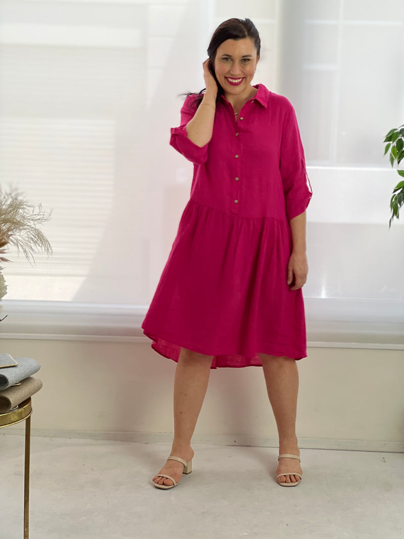 Norah Fuchsia Linen Shirt Dress