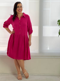 Norah Fuchsia Linen Shirt Dress