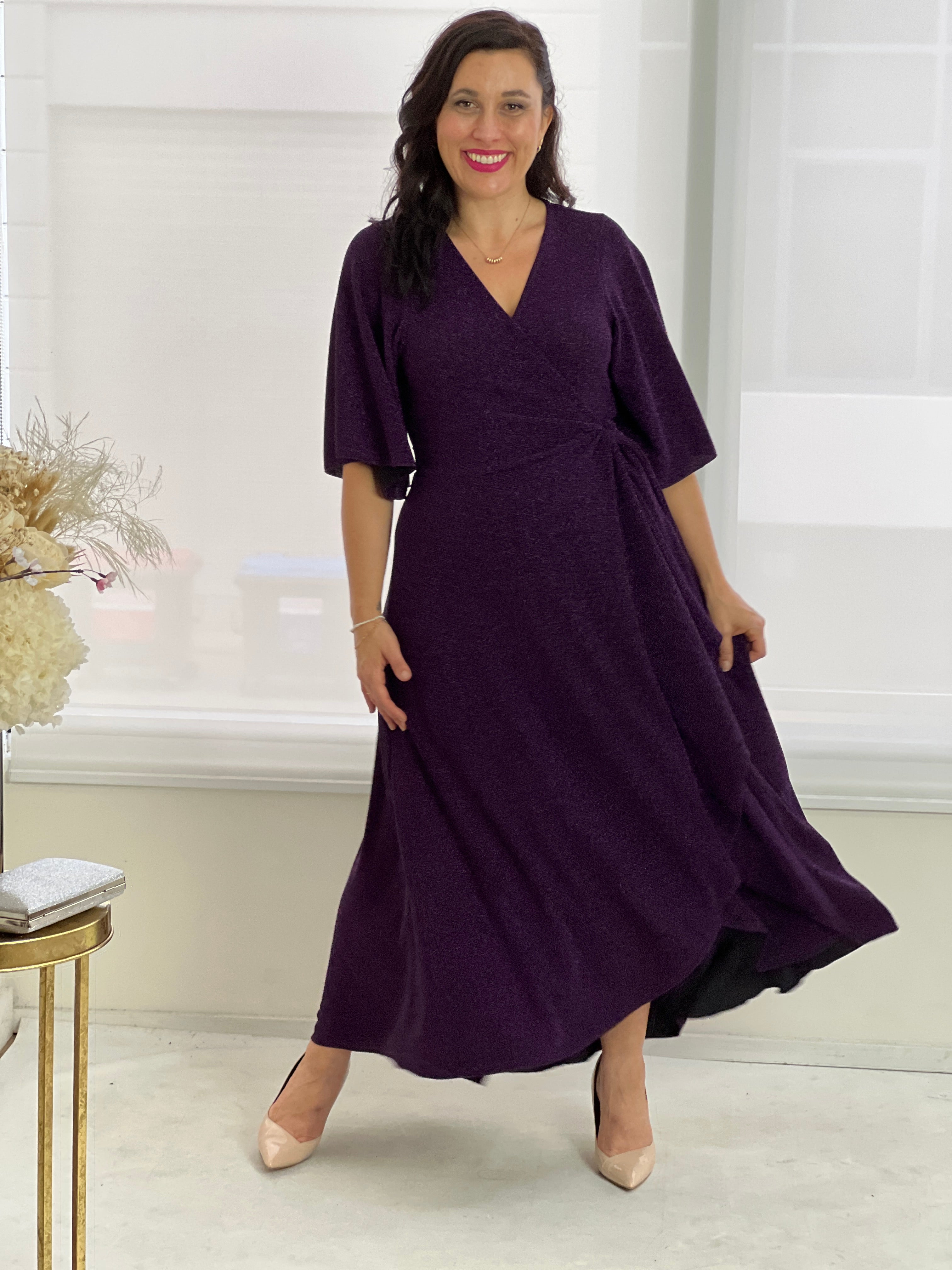 Parker Purple Glitter Wrap Dress Dressxox