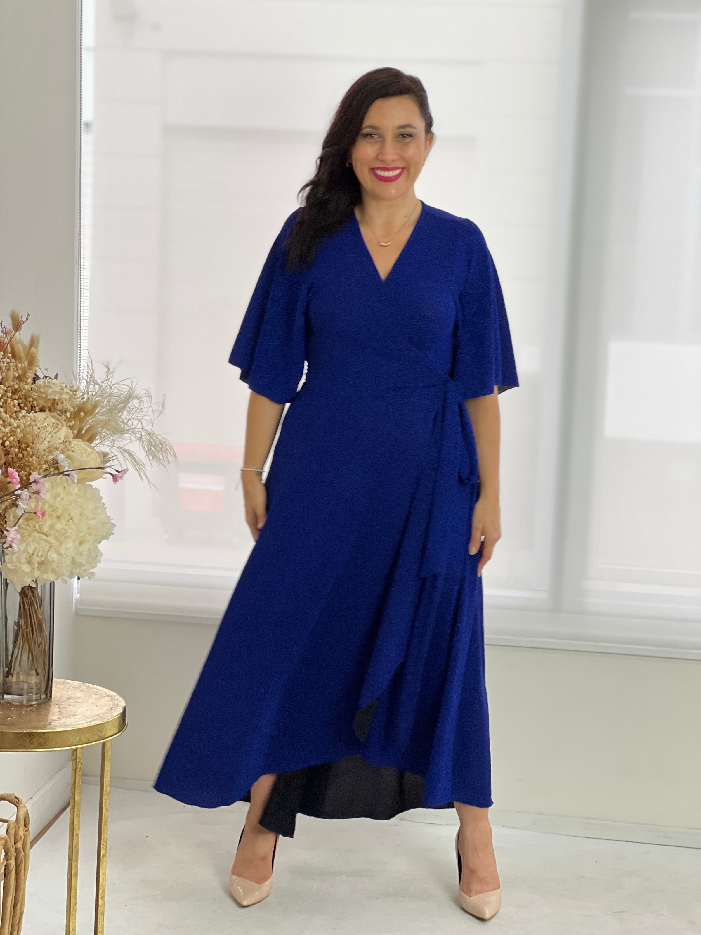 Barbara Royal Glitter Wrap Dress