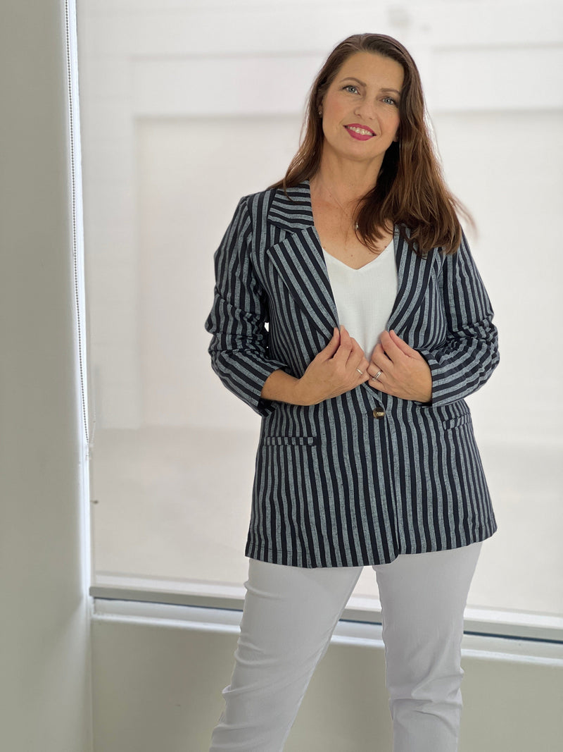 Ruby Rain Separates Omin Navy Stripe Linen Blazer