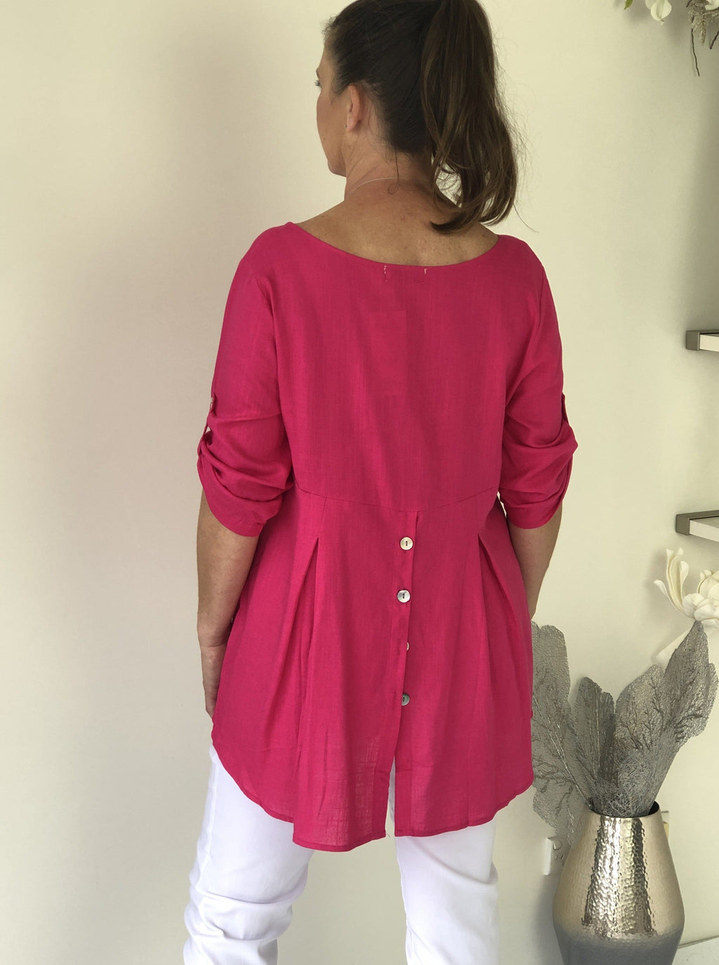 Waltina Pink Linen Top – Dressxox