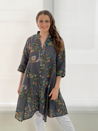 Tulum Peacock Linen Shirt Dress