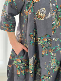 Tulum Peacock Linen Shirt Dress